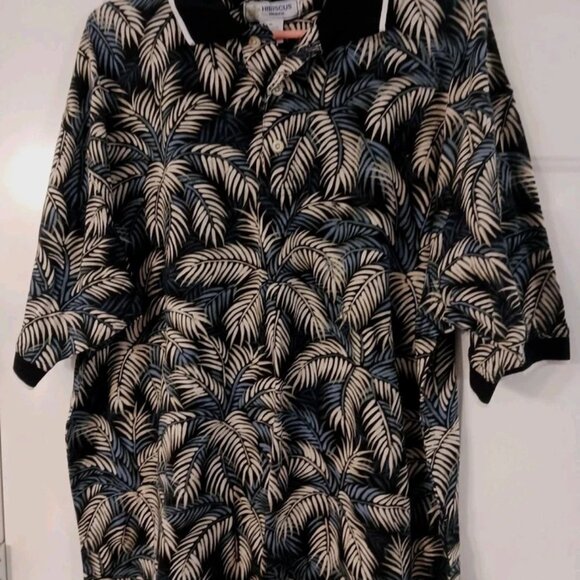 HIBISCUS HAWAII Men's Size XL Polo Shirt Black Floral 100% Cotton. - Picture 4 of 5
